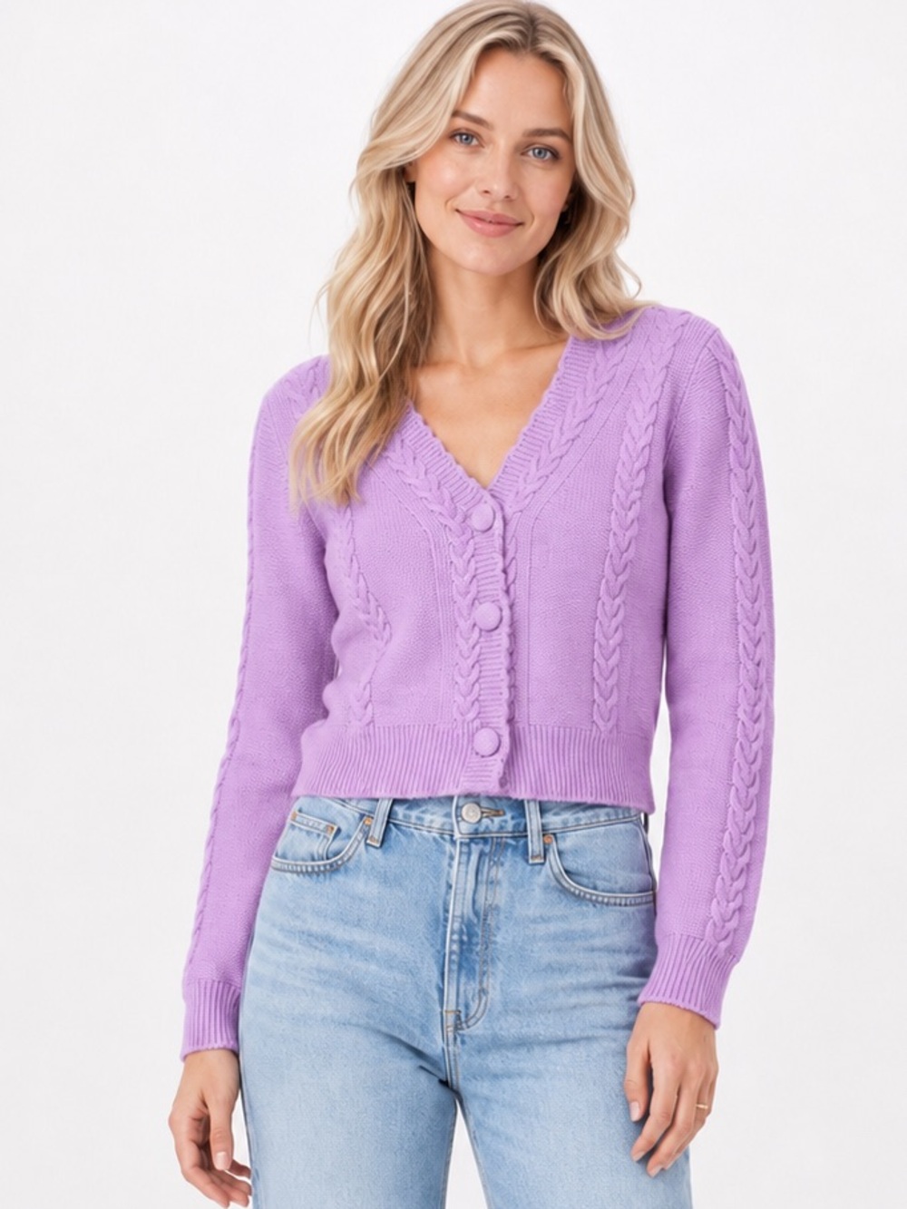 Lulus Perfect Option Lavender Cable Knit Button-Up Cardigan SIZE XL NWT soft